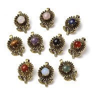 Natural & Synthetic Mixed Gemstone Pendants, Rack Plating Antique Golden Tone Brass Flower Charms, Cadmium Free & Lead Free, 34x22x15mm, Hole: 8x4.5mm(G-A095-03AG)