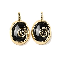 Natural Black Onyx(Dyed & Heated) Oval Pendants, Ion Plating(IP) Golden Plated Brass Vortex Charms, 24x14x6mm, Hole: 4.5x2.5mm(G-K371-01G-08)