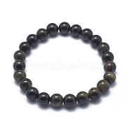 Natural Golden Sheen Obsidian Bead Stretch Bracelets, Round, 2-1/8 inch~2-3/8 inch(5.5~6cm), Bead: 8mm(BJEW-K212-B-020)