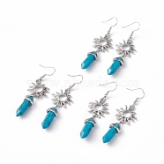 Synthetic Turquoise Bullet with Sun Dangle Earrings, Platinum Brass Long Drop Earrings for Women, 60mm, Pin: 0.6mm(EJEW-I276-01P-11)