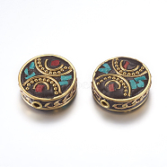 Handmade Indonesia Beads, with Brass Findings, Nickel Free, Flat Round, Colorful, Raw(Unplated), 21x8~8.5mm, Hole: 2mm(IPDL-F022-06C)