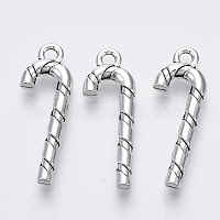 Tibetan Style Alloy Pendants, Lead Free & Cadmium Free, for Christmas, Christmas Candy Cane, Antique Silver, 27x9.5x3mm, Hole: 1.8mm
