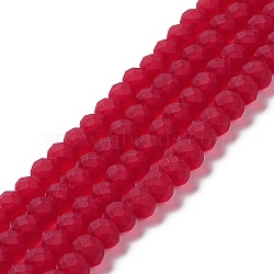 Transparent Glass Beads Strands, Faceted, Frosted, Rondelle, Red, 8mm, Hole: 1mm, about 65~68pcs/strand, 15.7~16.1 inch(40~41cm)(EGLA-A034-T8mm-MD07)