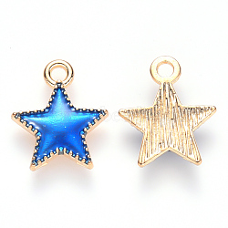 Alloy Enamel Charms, Star, Light Gold, Blue, 15x13x2mm, Hole: 1.6mm(ENAM-S121-024A)