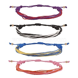 Two Tone Waxed Polyester Braided String Bracelet, Sufer Wave Adjustable Cord Bracelet for Women, Mixed Color, Inner Diameter: 2-1/8~3-3/4 inch(5.5~9.5cm), 4pcs/set(BJEW-SW00026)