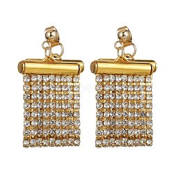 Rhinestone Chains Tassel Earrings, Brass Dangle Stud Earrings with 304 Stainless Steel Pins, Golden, 35.5x20mm(EJEW-JE05472)