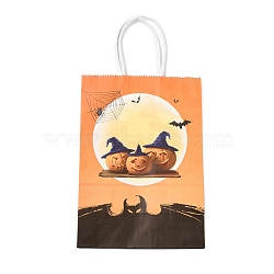 Halloween Theme Kraft Paper Gift Bags, Shopping Bags, Rectangle, Colorful, Pumpkin Pattern, Finished Product: 21x14.9x7.9cm(CARB-A006-01H)