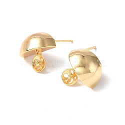 Brass Stud Earring Findings, with Peg Bails and 925 Sterling Silver Pins, Half Round, Real 18K Gold Plated, 14x13.5mm, Pin: 0.8mm(KK-B063-22G-A)