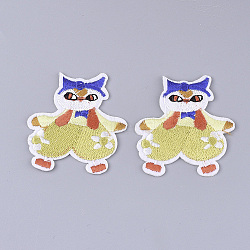 Computerized Embroidery Cloth Iron on/Sew on Patches, Appliques, Costume Accessories, Cat, Colorful, 58x53x1.5mm(FIND-T030-289)