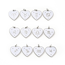 304 Stainless Steel Pendants, with Jump Rings and Enamel, Heart, Stainless Steel Color, 12 Constellations, 15x15x1.5mm, Hole: 2.8mm(STAS-G268-04P)