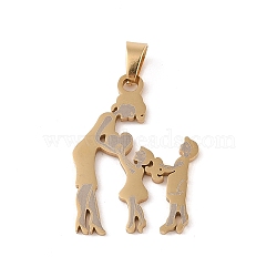 Mother's Day Ion Plating(IP) 304 Stainless Steel Pendants, Laser Cut, Mother and Child Charm, Real 18K Gold Plated, 31.5x22x1mm, Hole: 6x4mm(STAS-U002-02G)