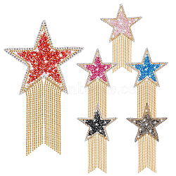 Elite 6Pcs 6 Colors Star Hotfix Resin Rhinestone(Hot Melt Adhesive On the Back), with Golden Iron Tassel, for Dress, Shoes, Garment Decoration, Mixed Color, 150x84x2.5~3mm, 1pc/colors(DIY-PH0006-98)
