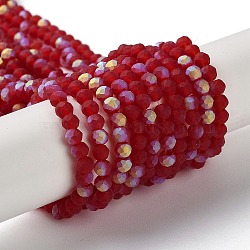 Imitation Jade Glass Beads Strands, Half AB Color Plated, Faceted, Frosted, Rondelle, Dark Red, 3.5~3.8x3mm, Hole: 1mm, about 113~115pcs/strand, 32~33cm(EGLA-A034-T3mm-MB07)