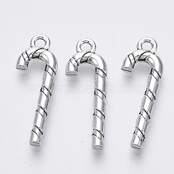Tibetan Style Alloy Pendants, Lead Free & Cadmium Free, for Christmas, Christmas Candy Cane, Antique Silver, 27x9.5x3mm, Hole: 1.8mm(X-TIBE-N010-40AS-RS)