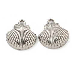 Non-Tarnish 304 Stainless Steel Pendants, Shell Shape Charms, Stainless Steel Color, 16x15x5mm, Hole: 2mm(STAS-I307-503P)