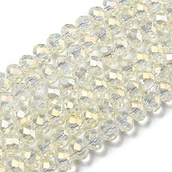 Electroplate Transparent Glass Beads Strands, Full Rainbow Plated, Faceted, Rondelle, Clear, 3.5x3mm, Hole: 0.4mm, about 113~115pcs/strand, 32~33cm(EGLA-A034-T3mm-T16)