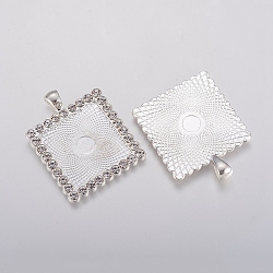 Alloy Pendant Cabochon Settings, Plain Edge Bezel Cups, with Rhinestone, Square, Crystal, Silver, Tray: 25x25mm, 45x34.5x3mm, Hole: 4x6mm(ALRI-TAC0001-05A-S)