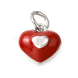 Brass FireBrick Enamel Charms, with Jump Ring, Cadmium Free & Nickel Free & Lead Free, Heart Charms, Platinum, 9x9x6mm, Hole: 3.5mm(KK-D356-14P)