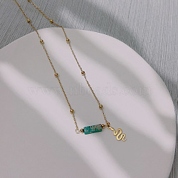 Natural Imperial Jasper Column Pendant Necklaces, with Stainless Steel Snake Charm, Golden, Golden, 15.75 inch(40cm)(IJ4503-1)