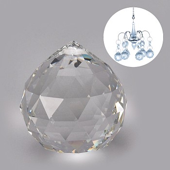 Transparent K9 Glass Pendants, Crystal Ball Prism Hanging Pendants, for Ceiling Chandelier, Windows, Feng Shui, Teardrop, Clear, 45.5x40.5mm, Hole: 1.6mm