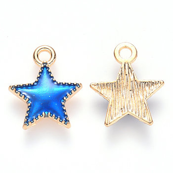 Alloy Enamel Charms, Star, Light Gold, Blue, 15x13x2mm, Hole: 1.6mm