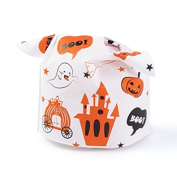 100Pcs Rabbit Shaped Halloween Candy Plastic Bags, Castle Printed Candy Gift Bags, White, 21.5~22.5x13.6x0.01cm