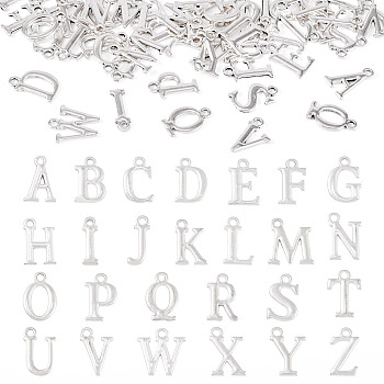 52Pcs 26 Styles Alloy Pendants, Capital Plain English Letters Charms, Platinum, Letter A~Z, 15.5~16x5~14x1.5mm, Hole: 1.8mm, 2pcs/style