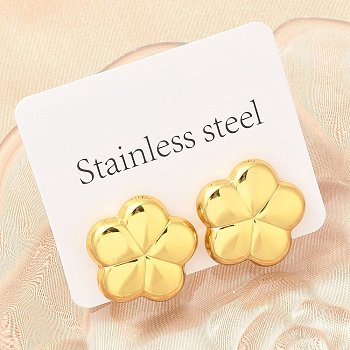 304 Stainless Steel Stud Earrings for Women, Flower, Golden, 24x25mm