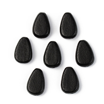 Painted Natural Wood Beads, Lead Free, Teardrop, Black, 18x12.5x5.5~6.5mm, Hole: 1.2mm