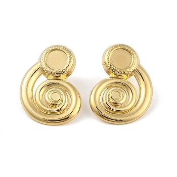 Ion Plating(IP) 304 Stainless Steel Stud Earrings Findings for Women, Vortex, Real 18K Gold Plated, 32x22mm, Pin: 11.5x0.5mm