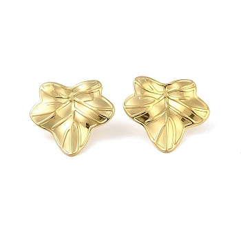 Ion Plating(IP) 304 Stainless Steel Stud Earrings for Women, Leaf, Real 18K Gold Plated, 22x23.8mm