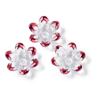 Plating Acrylic Bead Caps, Faceted, Flower, Half Plated, Dark Red, 24x22x7mm, Hole: 2mm