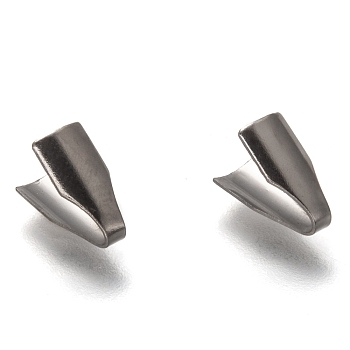 304 Stainless Steel Folding Crimp Ends, Fold Over Crimp Cord Ends, Stainless Steel Color, 8.5x4.8x2.5mm, Hole: 4x1.2mm