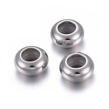 201 Stainless Steel Beads, with Rubber Inside, Slider Beads, Stopper Beads, Rondelle, Stainless Steel Color, 9x4.5mm, Hole: 4.5mm, Rubber Hole: 3mm