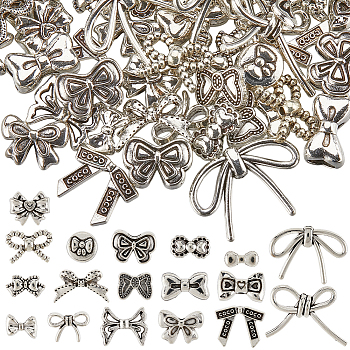 72Pcs 
16 Styles Tibetan Style Alloy Beads, Bowknot, Antique Silver, 5~19x10.5~26x3~8mm, Hole: 1.4~8.5mm, 4pcs/style