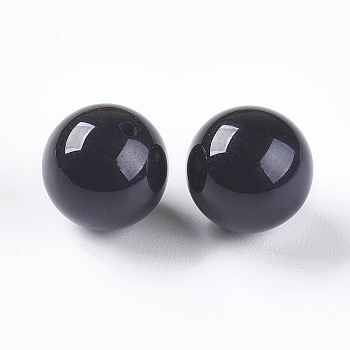 Natural Black Onyx Beads, Half Drilled, Dyed & Heated, Round, 9mm, Hole: 1mm