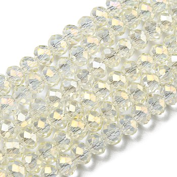 Electroplate Transparent Glass Beads Strands, Full Rainbow Plated, Faceted, Rondelle, Clear, 3.5x3mm, Hole: 0.4mm, about 123~127pcs/strand, 13.7~14.1 inch(35~36cm)
