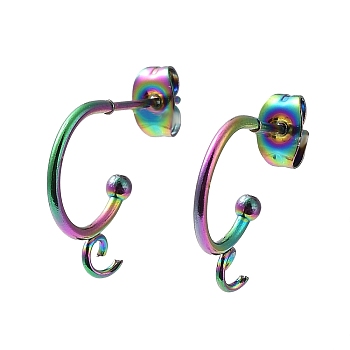 Ion Plating(IP) 304 Stainless Steel Half Hoop Earrings, Rainbow Color, 19x16x3mm, Pin: 0.8mm