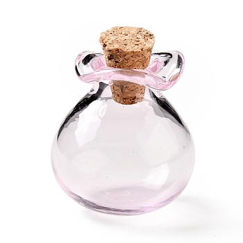 Lucky Bag Shape Glass Cork Bottles Ornament, Glass Empty Wishing Bottles, DIY Vials for Pendant Decorations, Pearl Pink, 2.5cm