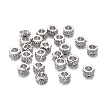 Brass Spacer Beads, Long-lasting Plated, Fancy Cut, Flat Round, Platinum, 4x2mm, Hole: 1.8mm