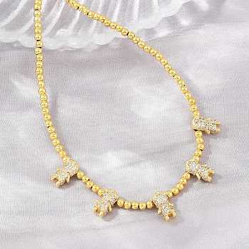 Brass Micro Pave Clear Cubic Zirconia Boy and Round Beaded Necklaces, Cadmium Free & Lead Free, Rack Plating, Long-Lasting Plated, Real 18K Gold Plated, 17.20 inch(43.7cm)