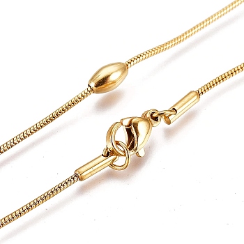 304 Stainless Steel Snake Chain Necklaces, with Oval Beads and Lobster Claw Clasp, Golden, 16.69 inch(42.4cm)