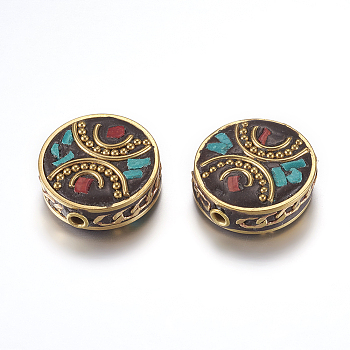 Handmade Indonesia Beads, with Brass Findings, Nickel Free, Flat Round, Colorful, Raw(Unplated), 21x8~8.5mm, Hole: 2mm