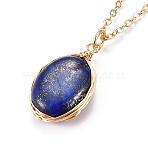 Natural Lapis Lazuli Wire Wrapped Pendant Necklaces, with Brass Cable Chains, Oval, 15.94 inch(40.5cm)(X-NJEW-JN03080-03)