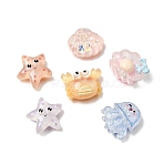 Ocean Animals Transparent Resin & Paillette & Glitter Powder Cabochons, Mixed Shapes, Mixed Color, 12.5~16.5x15.5~17x5~7mm(RE-CBAA73D-01)