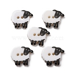 2-Hole Opaque Resin Buttons, Sheep, Black, 13.5x16x3mm, Hole: 1.5mm(RE-CBAD9D2-30)