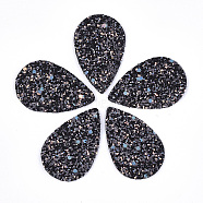 PU Leather Big Pendants, with Glitter Sequins/Paillette, Teardrop, Black, 57.5x37x2.5mm, Hole: 1.8mm(X-FIND-S300-48A)