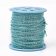 Iron Ball Chains, Soldered, with Spool, Electrophoresis, Turquoise, 2.4mm, about 100yards/roll(91.44m/roll)(CH-F002B-06)