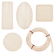 DIY Making Kits, including Wooden Knitting Crochet Bottoms Set and Rattan Stickers, Antique White, Sticker: 3mm, Bottoms: 9~17.5x9~10.5x0.28~0.29cm, Hole: 3mm(DIY-OC0009-01)