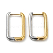 Two Tone 304 Stainless Steel Hoop Earrings, Golden & Stainless Steel Color, Rectangle, 26x16x3mm(EJEW-K257-02A-GP)
